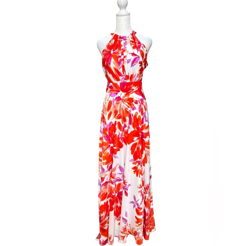 Eliza J White Maxi Dress with Red & Pink Floral Print